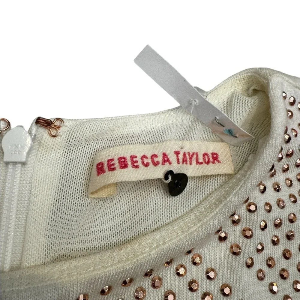 REBECCA TAYLOR $495 Nailhead Rose gold Pink  Studded Cream Sheath Dress Small - Picture 4 of 8